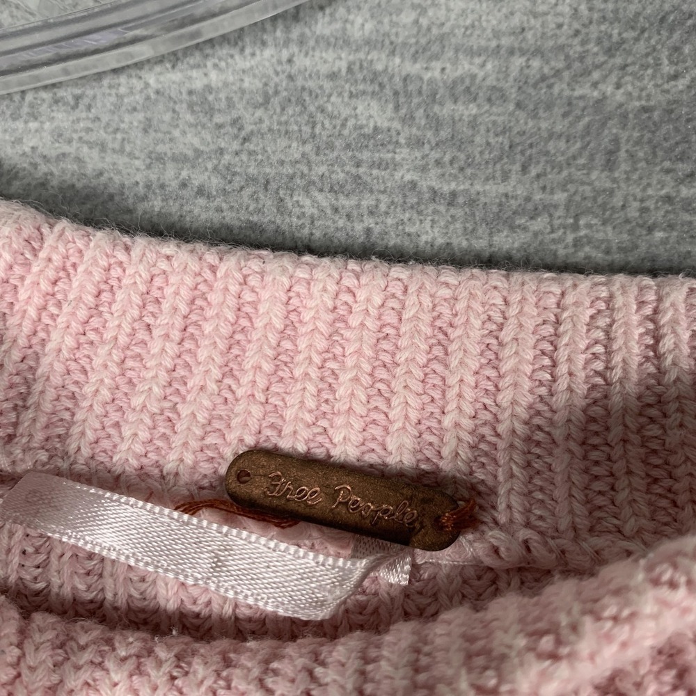 Free People Sweater Womens Medium Pink Ribbed Knit Raglan Crewneck Pullover - Picture 4 of 11